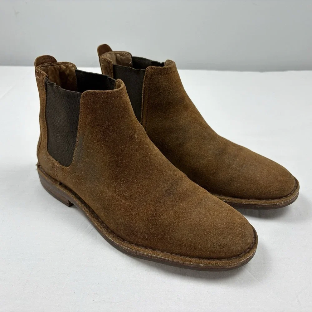 H S Trask Britton Chelsea Waxed Suede Boots 8M Brown Vibram Soles EUC